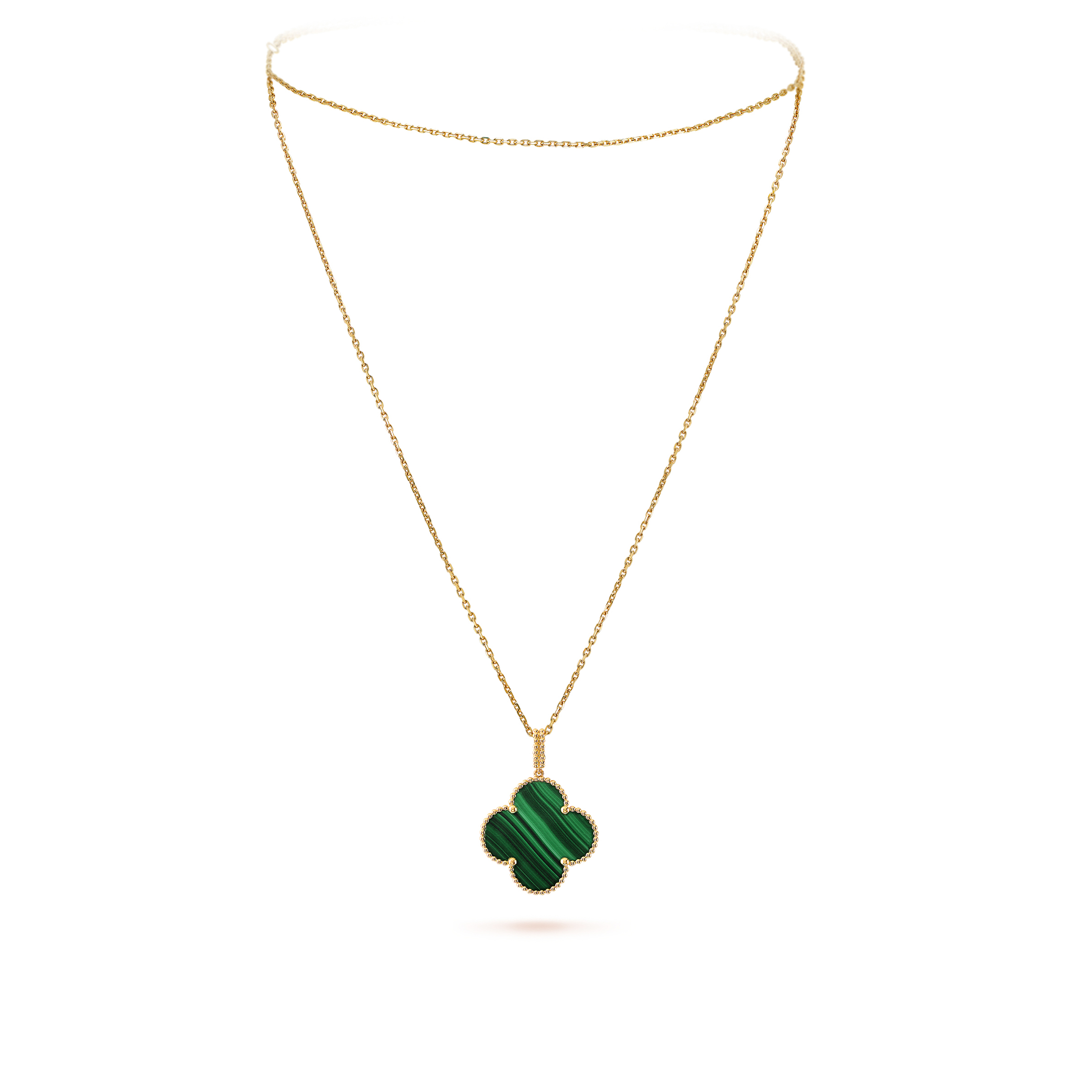 V*n Cl**f & Ar**ls magic alhambra long necklace, 1 motif - yellow gold, malachite  vcaro3mg00